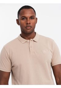Ombre Clothing - Komplet bawełnianych t-shirtów męskich polo BASIC – biały/cielisty/jasnobrązowy V6 OM-POBS-0133 - XXL. Typ kołnierza: polo. Kolor: biały. Materiał: bawełna. Wzór: haft. Styl: klasyczny, sportowy #8