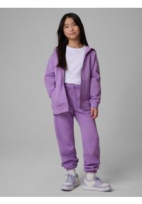 4f - 4F Bluza dresowa loose z kapturem dziewczęca - fioletowa 146/152 (10-12 lat). Okazja: na co dzień, na uczelnię. Typ kołnierza: kaptur. Kolor: fioletowy. Materiał: dresówka. Sezon: lato. Styl: casual #2