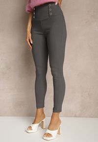 Renee - Szare Legginsy High Waist z Ozdobnymi Guzikami Kolowenia. Okazja: na co dzień. Stan: podwyższony. Kolor: szary. Styl: casual, elegancki #4