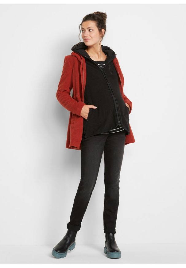 bonprix - Bluza rozpinana ciążowa z polaru, z wstawką na nosidełko. Kolekcja: moda ciążowa. Kolor: czarny. Materiał: polar