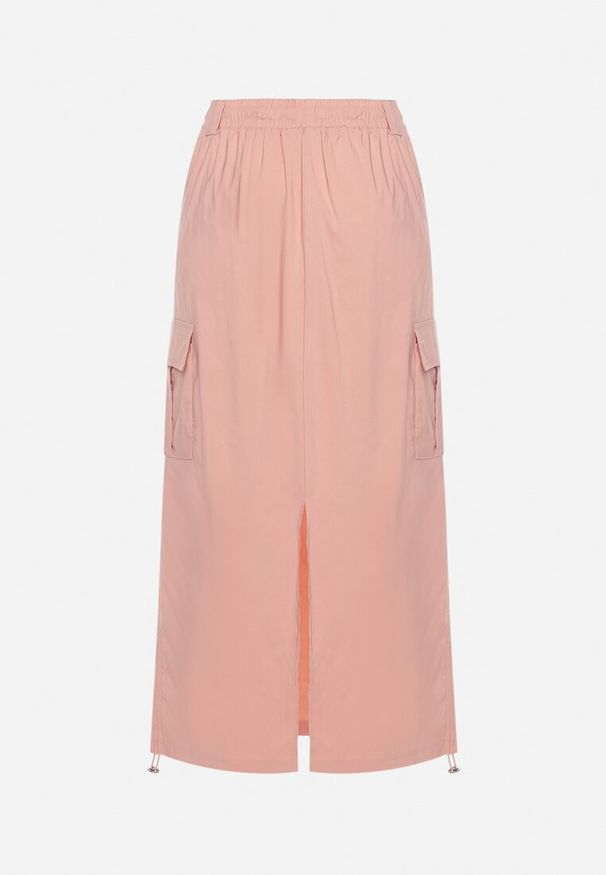 Born2be - Różowa Spódnica z Kieszeniami w Stylu Cargo na Dole Ściągacze ze Stoperem Obilasa. Okazja: na co dzień. Kolor: różowy. Materiał: tkanina. Styl: casual, elegancki, klasyczny