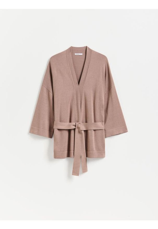 Reserved - Sweter kimono - brązowy. Kolor: brązowy. Materiał: bawełna, dzianina