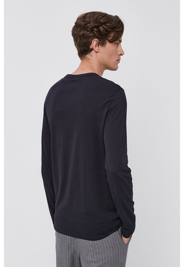 Armani Exchange - Longsleeve. Kolor: niebieski. Materiał: dzianina. Długość rękawa: długi rękaw. Wzór: nadruk