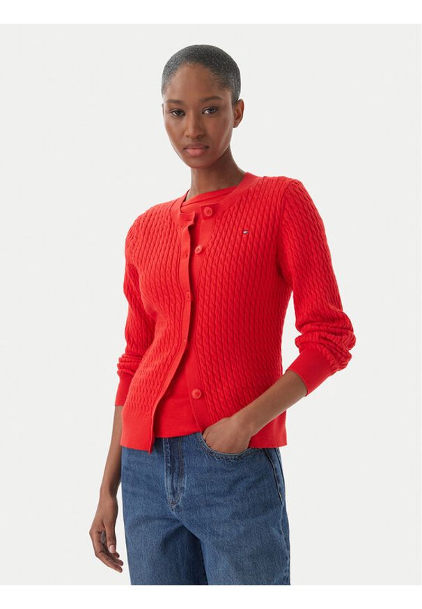 TOMMY HILFIGER - Tommy Hilfiger Kardigan WW0WW43329 Czerwony Regular Fit. Kolor: czerwony. Materiał: bawełna