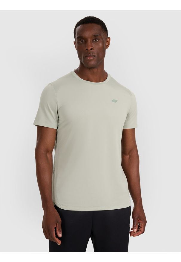 4f - 4F Koszulka treningowa szybkoschnąca męska - miętowa XXL. Kolor: turkusowy. Materiał: elastan, włókno, syntetyk, materiał. Wzór: gładki, ze splotem. Sport: fitness