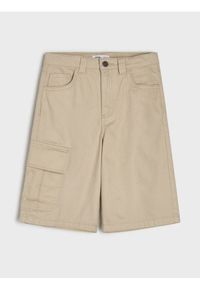 Sinsay - Bawełniane jeansy wide leg 3/4 - kremowy. Kolor: kremowy
