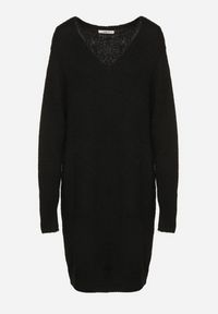 Born2be - Czarna Dzianinowa Sukienka z Domieszką Wełny o Pudełkowym Kroju Esmerea. Okazja: na co dzień. Typ kołnierza: dekolt w kształcie V. Kolekcja: plus size. Kolor: czarny. Materiał: dzianina, wełna. Długość rękawa: długi rękaw. Typ sukienki: dla puszystych. Styl: casual, klasyczny #4
