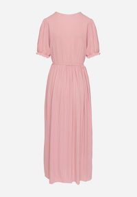 Born2be - Różowa Kopertowa Sukienka z Bawełną i Paskiem Ivellevia. Okazja: na co dzień. Typ kołnierza: dekolt w serek. Kolor: różowy. Materiał: bawełna. Długość rękawa: długi rękaw. Sezon: lato. Typ sukienki: kopertowe. Styl: klasyczny, casual, elegancki #7