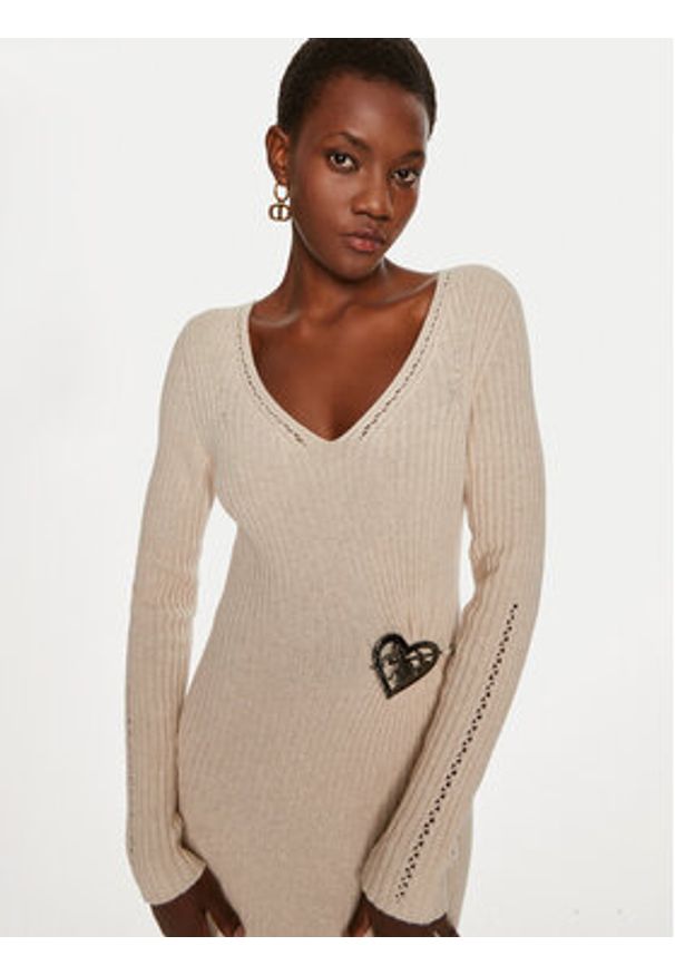 TwinSet - TWINSET Sukienka dzianinowa 242TP3440 Beżowy Slim Fit. Kolor: beżowy. Materiał: syntetyk