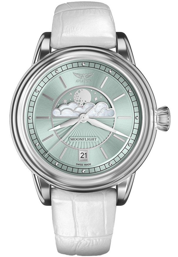 AVIATOR - Zegarek damski Aviator V.1.33.0.261.4.WM biały. Kolor: biały