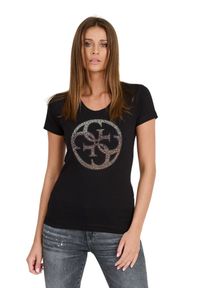 Guess - GUESS Czarny damski t-shirt 4G LOGO TEE, Rozmiar S. Kolor: czarny