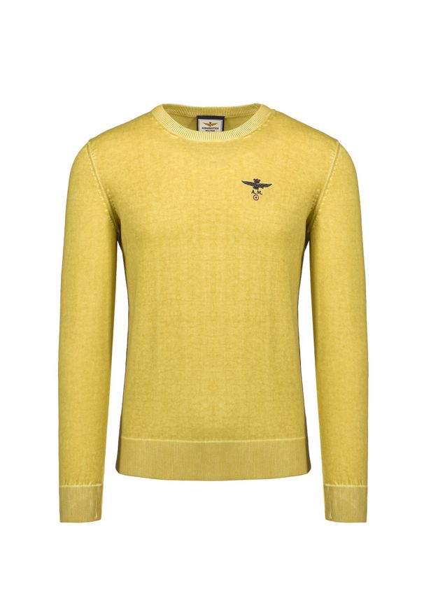Aeronautica Militare - Sweter AERONAUTICA MILITARE. Kolor: żółty. Materiał: wiskoza, bawełna, prążkowany. Wzór: haft. Styl: klasyczny