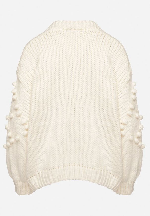 Born2be - Beżowy Kardigan Ozdobiony Pomponami Besida. Okazja: na co dzień. Kolor: beżowy. Materiał: jeans, wiskoza, wełna. Wzór: aplikacja. Styl: boho, elegancki, casual