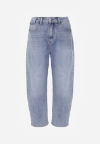 Renee - Niebieskie Jeansy Mom Fit z Bawełną High Waist Hippamene. Stan: podwyższony. Kolor: niebieski. Długość: krótkie. Wzór: aplikacja #4
