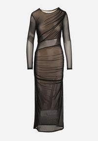 Born2be - Czarno-Beżowa Dopasowana Sukienka Maxi z Siateczki Stolisse. Okazja: na imprezę. Kolor: czarny. Materiał: wiskoza. Typ sukienki: proste. Styl: klasyczny, elegancki. Długość: maxi #2