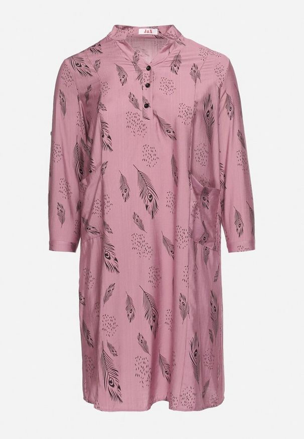 Born2be - Ciemnoróżowa Sukienka Szmizjerka z Guzikami przy Dekolcie z Podwijanymi Rękawami Ketella. Okazja: na co dzień, do pracy. Kolor: różowy. Wzór: aplikacja. Typ sukienki: szmizjerki. Styl: casual, elegancki, sportowy, klasyczny