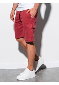 Ombre Clothing - Krótkie spodenki męskie dresowe W225 - czerwone - M. Kolor: czerwony. Materiał: dresówka. Długość: krótkie. Wzór: aplikacja