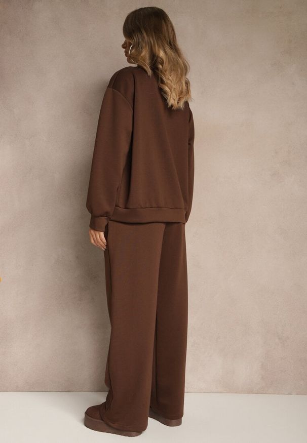 Renee - Brązowy Komplet Dresowy z Bawełny Zasuwana Bluza i Spodnie Teviora. Kolor: brązowy. Materiał: bawełna, dresówka