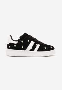 Born2be - Czarne Sneakersy z Ozdobnymi Paskami i Haftowanymi Kwiatami Malunea. Okazja: na co dzień. Zapięcie: pasek. Kolor: czarny. Materiał: jeans. Wzór: kwiaty, haft. Obcas: na obcasie. Wysokość obcasa: niski #6