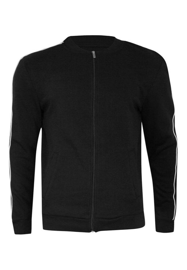 Brave Soul - Bluza Męska Czarna z Lampasami na Rękawach, Zapinana na Zamek, Bejsbolówka -BRAVE SOUL. Kolor: czarny. Materiał: poliester, bawełna