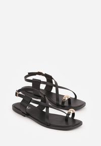 Renee - Czarne Sandały Typu Japonki Ozdobione Metaliczną Aplikacją Grynyra. Kolor: czarny. Wzór: aplikacja. Sezon: lato #7