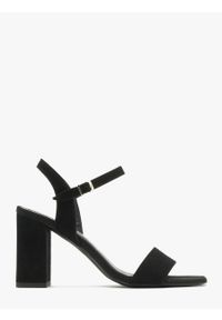 Ryłko - Czarne sandały na słupku MIRELLA. Kolor: czarny. Materiał: welur. Obcas: na słupku. Wysokość obcasa: średni #1