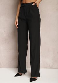 Renee - Czarne Szerokie Spodnie z Zapięciem na Haczyk Brutris. Kolor: czarny. Styl: elegancki