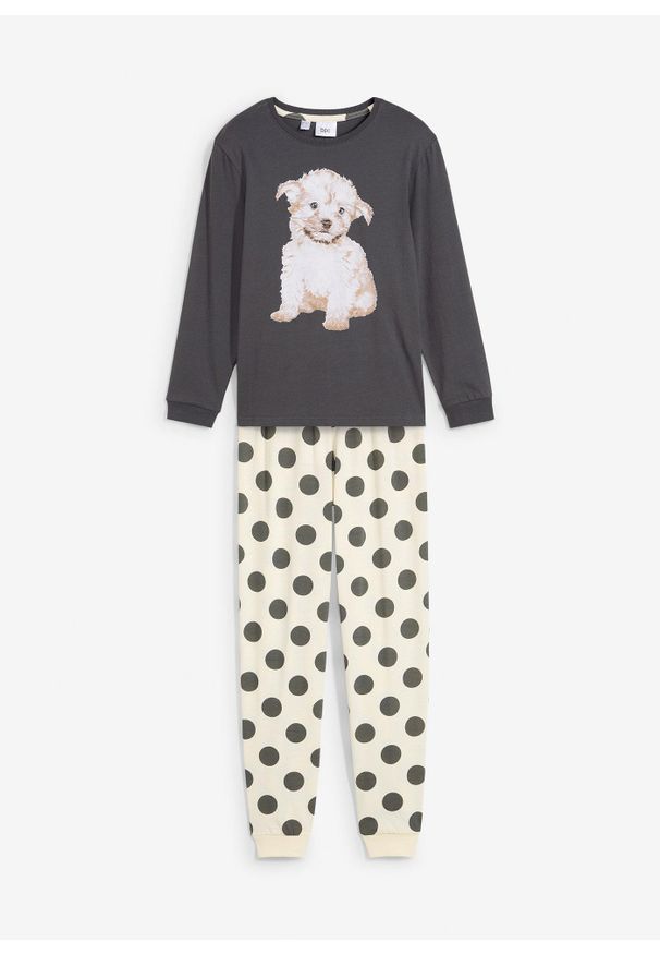 bonprix - Piżama z czystej bawełny organicznej (2 części). Kolor: szary. Materiał: bawełna