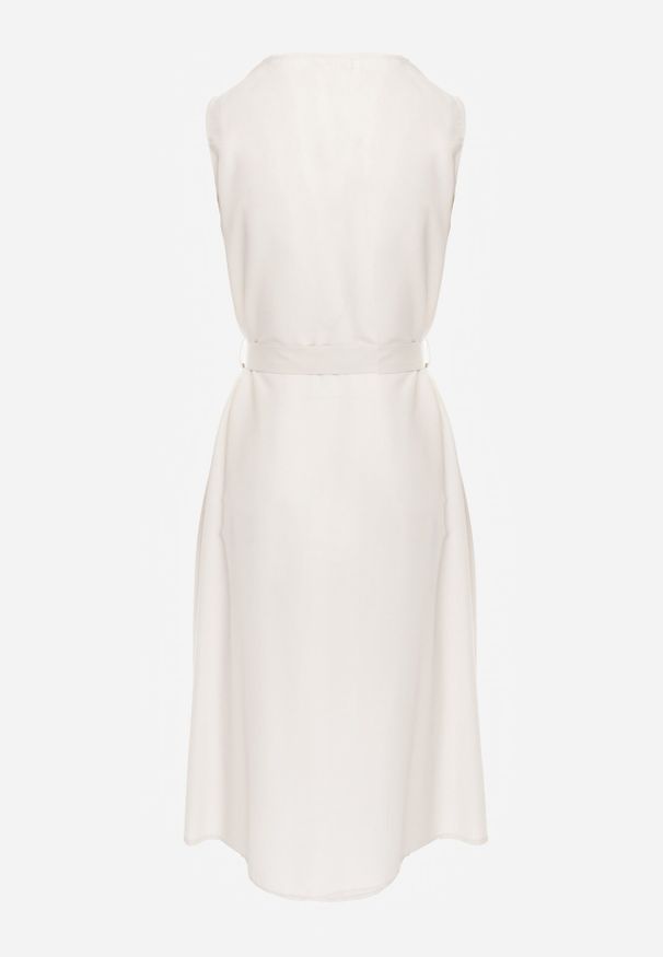 Born2be - Beżowa Trapezowa Sukienka z Wiązanym Paskiem Brystia. Kolor: beżowy. Materiał: materiał. Sezon: wiosna, lato. Typ sukienki: trapezowe