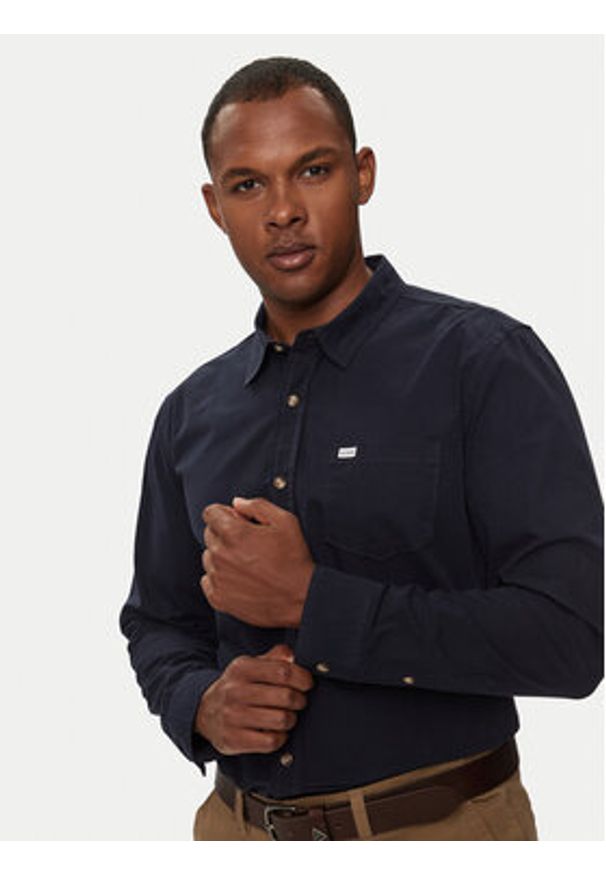 Guess Jeans Koszula M4YH35 WGCF1 Granatowy Slim Fit. Kolor: niebieski. Materiał: bawełna