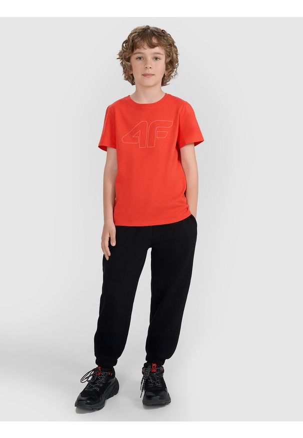 4f - 4F T-shirt regular z nadrukiem chłopięcy - czerwony 140 (9-10 lat). Okazja: na co dzień. Kolor: czerwony. Materiał: jersey, bawełna, materiał. Długość rękawa: krótki rękaw. Długość: krótkie. Wzór: nadruk. Sezon: lato. Styl: młodzieżowy, klasyczny, sportowy, casual