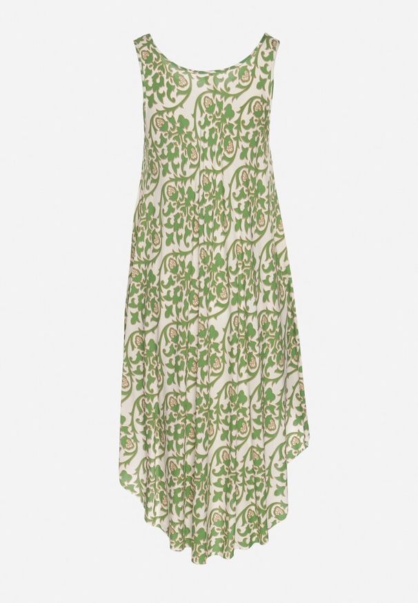 Born2be - Zielona Bawełniana Sukienka Rozkloszowana w Abstrakcyjny Wzór Natiliana. Okazja: na co dzień. Kolor: zielony. Materiał: bawełna. Sezon: lato. Styl: casual