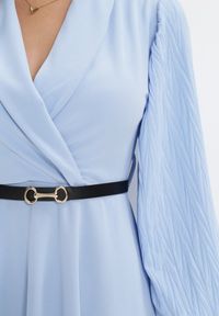 Born2be - Jasnoniebieska Sukienka Rozkloszowana z Paskiem Aidyn. Kolor: niebieski. Typ sukienki: kopertowe. Styl: elegancki. Długość: midi #4
