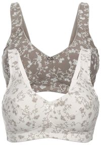 bonprix - Biustonosz bez fiszbinów (2 szt.), bawełna organiczna. Kolor: biały. Materiał: bawełna. Rodzaj stanika: wyściełane miseczki, różne sposoby noszenia. Wzór: nadruk, kwiaty #1