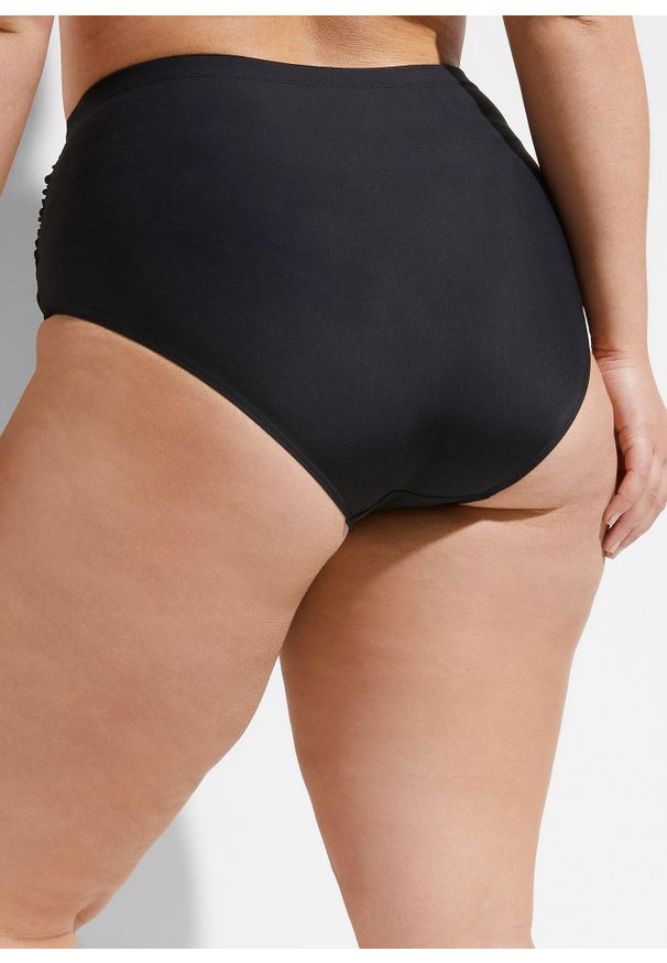 bonprix - Lekko modelujące figi bikini z wysokim stanem i falbanką. Stan: podwyższony. Kolor: czarny. Materiał: materiał