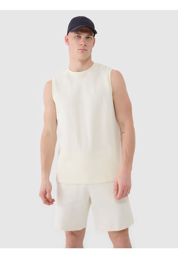 4f - 4F Tank top regular gładki męski - beżowy XXL. Kolor: beżowy. Materiał: bawełna, dzianina. Długość rękawa: bez rękawów. Wzór: gładki