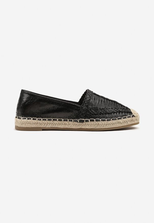 Renee - Czarne Espadryle z Ozdobną Plecionką na Cholewce w Stylu Boho Adisella. Okazja: na co dzień. Kolor: czarny. Materiał: jeans. Szerokość cholewki: normalna. Styl: boho