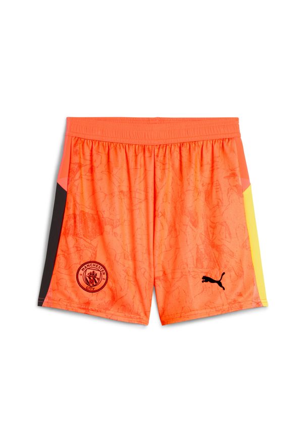 Puma - Młodzieżowe szorty KIDSUPER × MANCHESTER CITY PUMA Neon Sun Black Orange. Kolor: czarny, pomarańczowy, wielokolorowy, żółty. Sezon: lato. Sport: piłka nożna