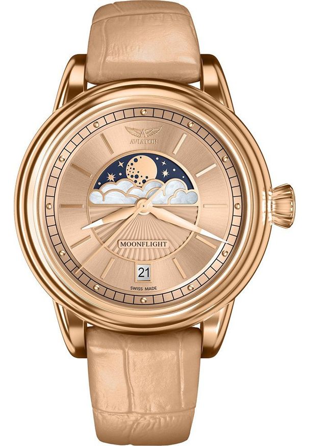 AVIATOR - Zegarek Aviator Zegarek damski Aviator V.1.33.2.260.4 beżowy. Kolor: beżowy