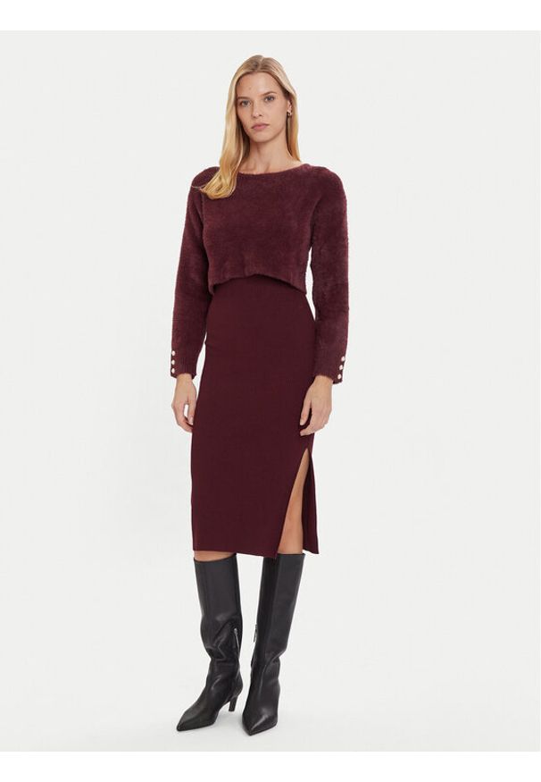 Morgan Sukienka dzianinowa 242-RMONA Bordowy Slim Fit. Kolor: czerwony. Materiał: syntetyk