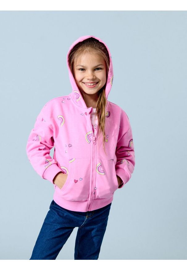 Sinsay - Rozpinana bluza z kapturem z motywem tęczy - różowy. Typ kołnierza: kaptur. Kolor: różowy