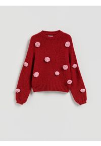 Reserved - Sweter z różami - czerwony. Kolor: czerwony. Materiał: wełna, dzianina