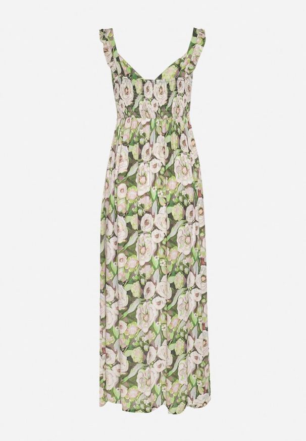 Born2be - Zielona Rozkloszowana Sukienka z Wiskozy w Kwiatowym Wzór Redeelle. Okazja: na co dzień. Kolor: zielony. Materiał: wiskoza. Wzór: kwiaty. Typ sukienki: rozkloszowane. Styl: casual, elegancki