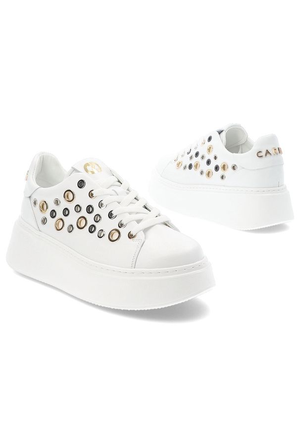 Białe Sneakersy Carinii Modne Obuwie Damskie Na Platformie. Kolor: biały. Materiał: materiał. Obcas: na platformie. Styl: sportowy, elegancki