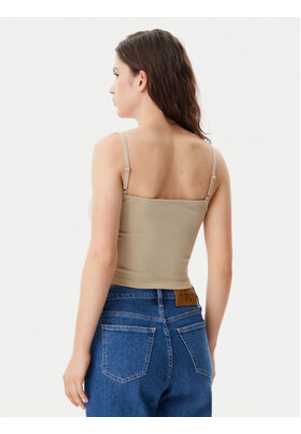 Calvin Klein Jeans Top Logo J20J225312 Beżowy Slim Fit. Kolor: beżowy. Materiał: syntetyk