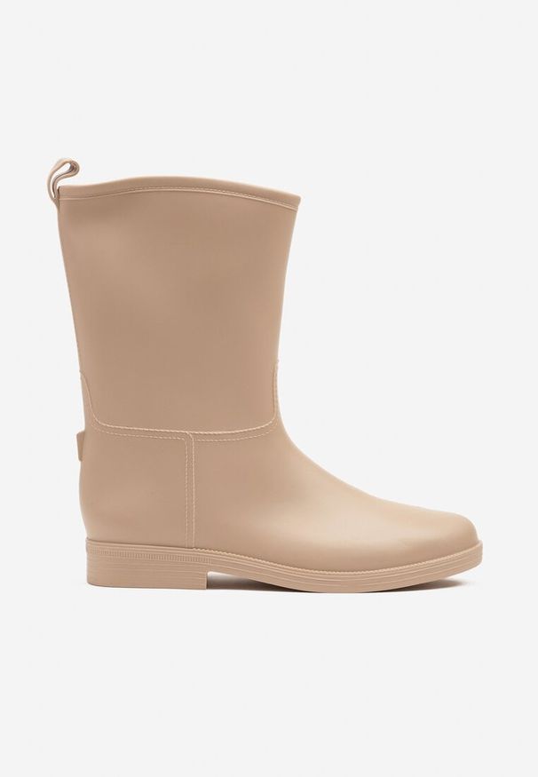 Born2be - Beżowe Kalosze w Minimalistycznym Stylu Kaliris. Okazja: na co dzień. Kolor: beżowy. Materiał: jeans. Wzór: aplikacja. Sezon: jesień. Styl: casual