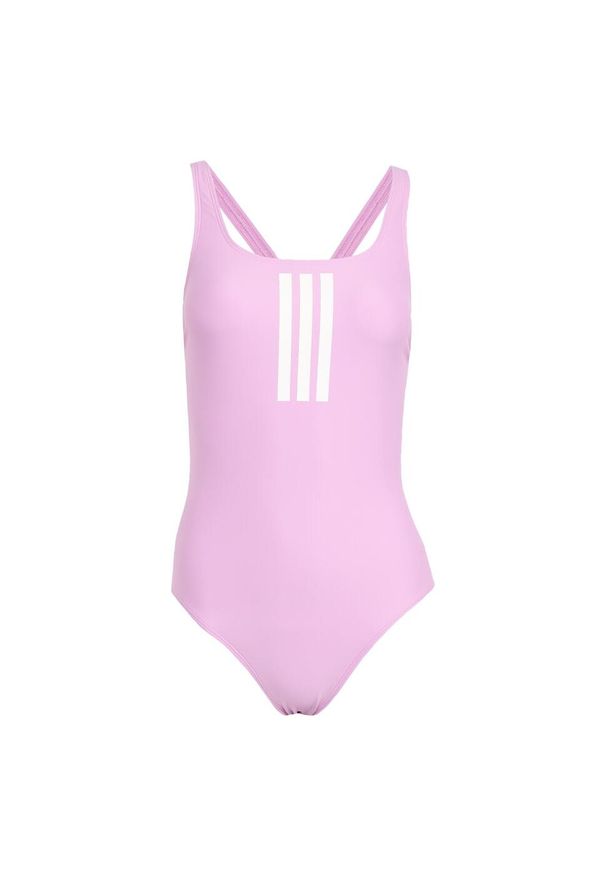 Adidas - Strój do pływania 3-Stripes V-Back. Kolor: biały, fioletowy, wielokolorowy. Materiał: materiał