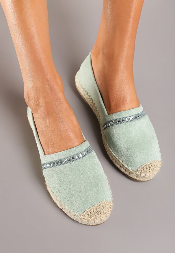 Born2be - Jasnozielone Espadryle z Plecioną Podeszwą i Noskiem Effily. Kolor: zielony. Materiał: len. Wzór: aplikacja. Sezon: lato. Obcas: na obcasie. Styl: wizytowy, elegancki. Wysokość obcasa: niski
