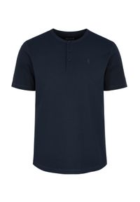 Ochnik - Granatowy T-shirt typu henley męski. Typ kołnierza: typu henley. Kolor: niebieski. Materiał: bawełna