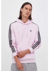 adidas Originals bluza męska kolor różowy z kapturem z aplikacją. Typ kołnierza: kaptur. Kolor: różowy. Materiał: materiał. Długość rękawa: długi rękaw. Długość: długie. Wzór: aplikacja #3